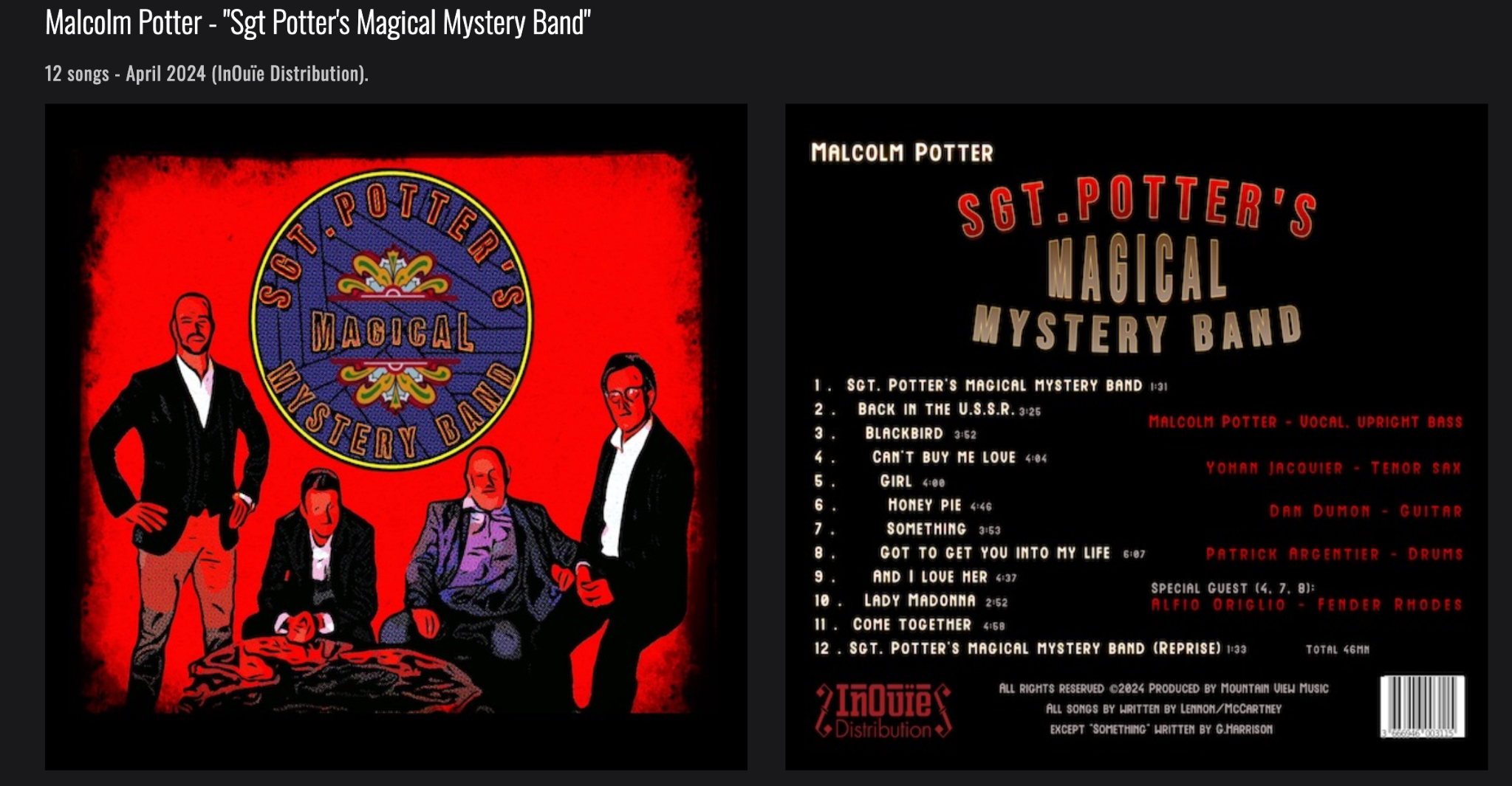 Sgt Potter's Magical Mystery Band, album 2024 de Malcolm Potter, recto et verso
